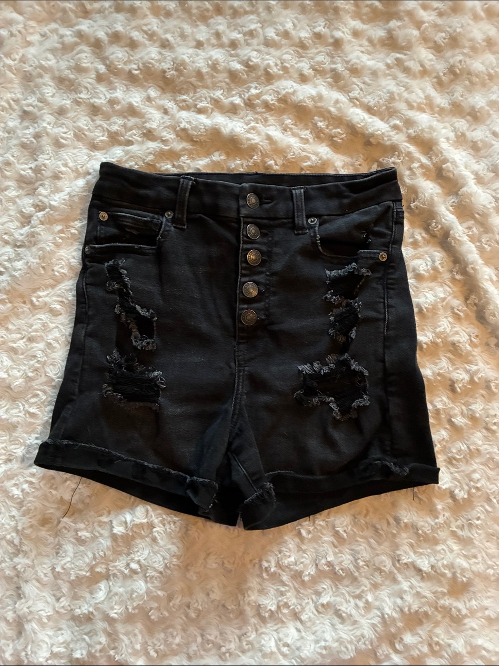American Eagle Outfitters Black Distressed High-Rise Jean Shorts